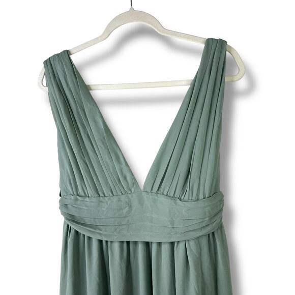 Lulus NWOT Heavenly Hues Sage Green Brush Woven Chiffon V-Neck Maxi Dress Large - Picture 5 of 12